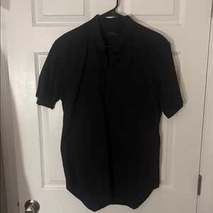 Zara Men’s Black Mock Collar Half Buttondown Short Sz Large